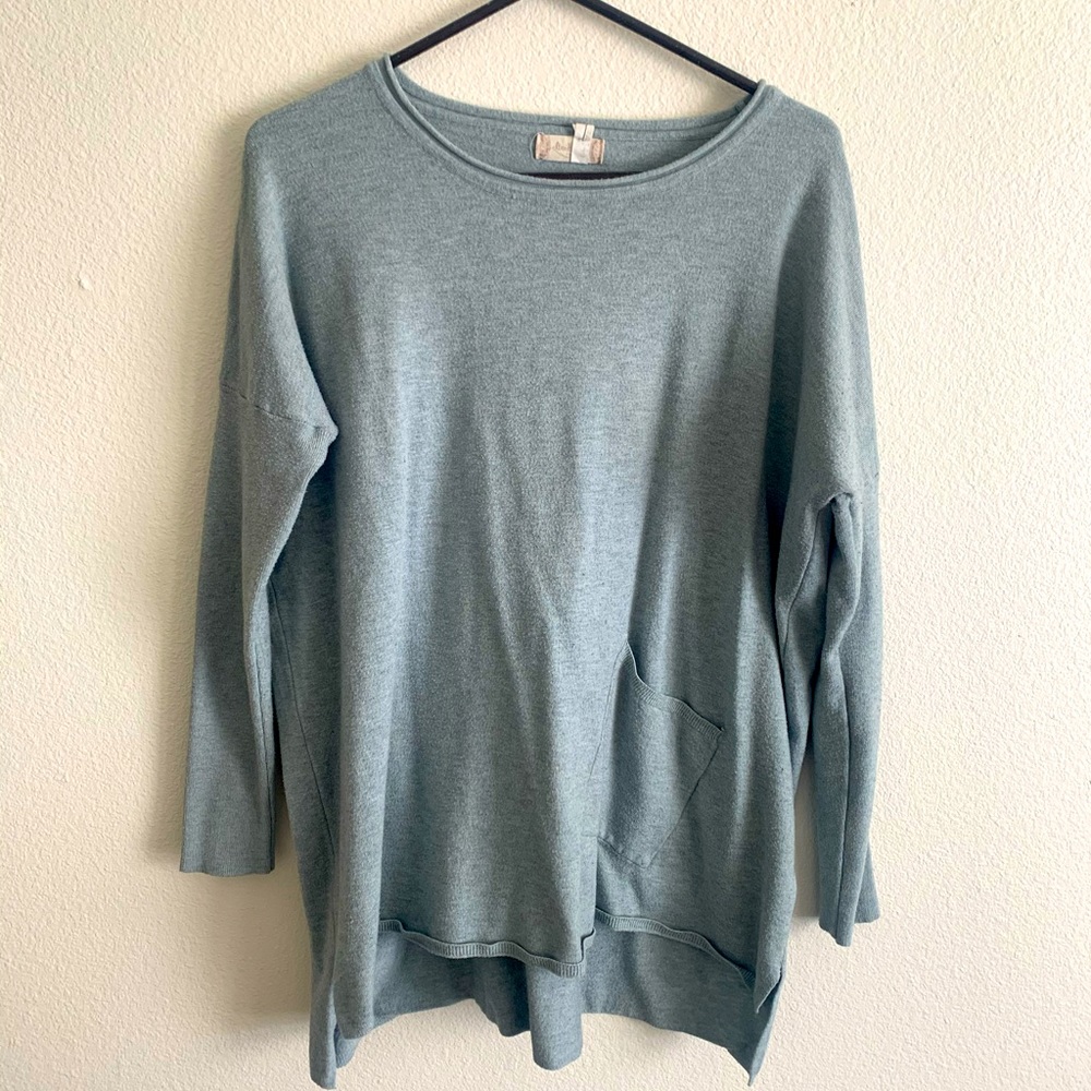 Blue Gray Oversized Long Sweater